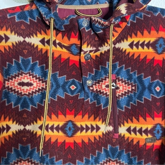 Dravus Aztec Southwestern Fleece Hooded Snap Button Pullover Jacket Size Medium - Picture 3 of 5